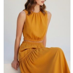 SÉZANE Abella Linen-Blend Blouse, Yellow, FR42/US10